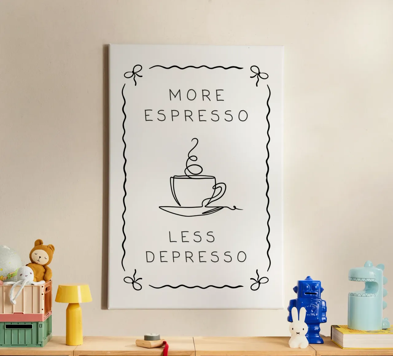 More Espresso Less Depresso tela con Cornice a cassetta da Wordswordswords