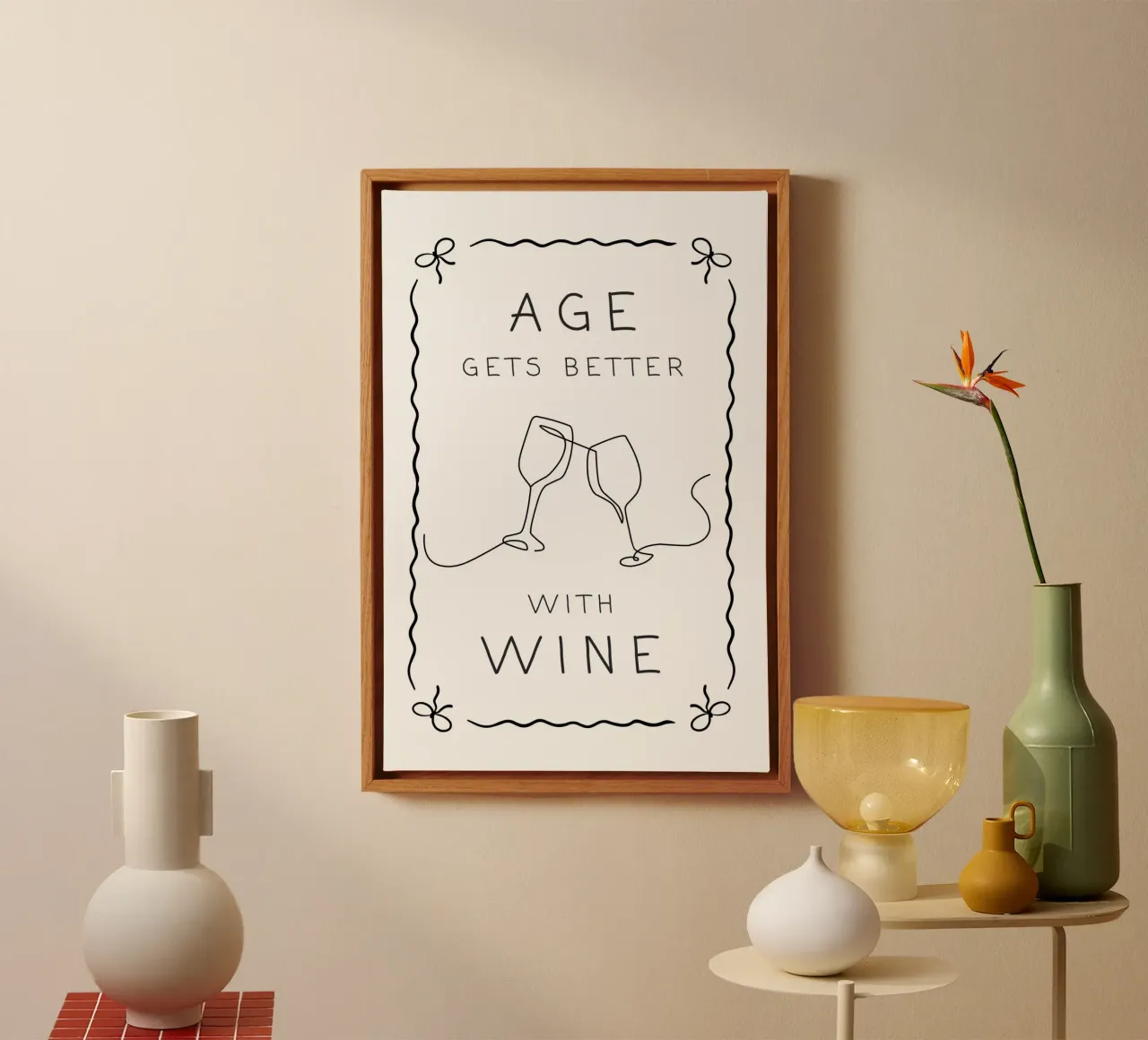 Alter wird mit Wein besser Leinwand mit Schattenfugenrahmen von Wordswordswords