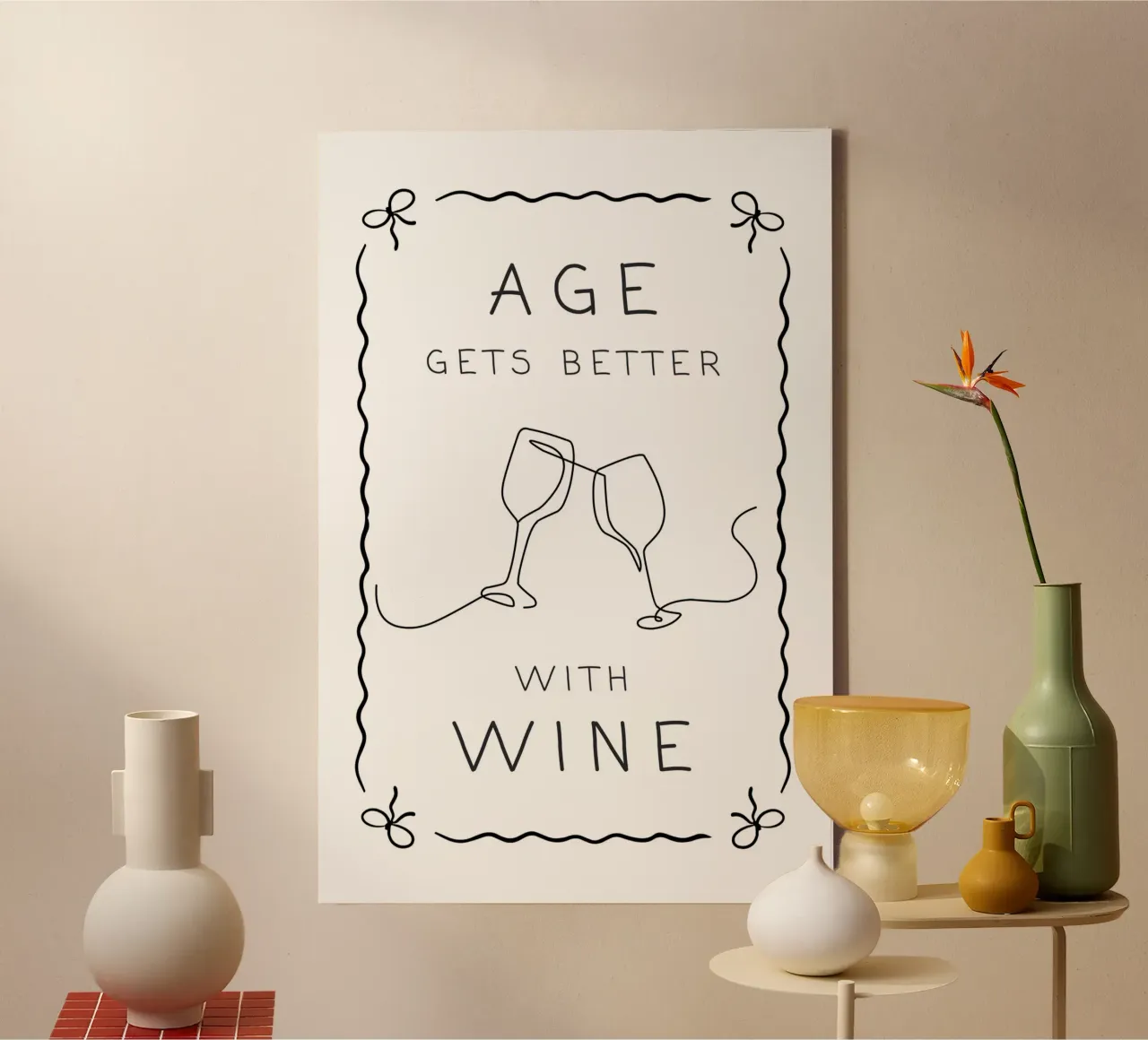 Alter wird mit Wein besser Leinwand mit Schattenfugenrahmen von Wordswordswords