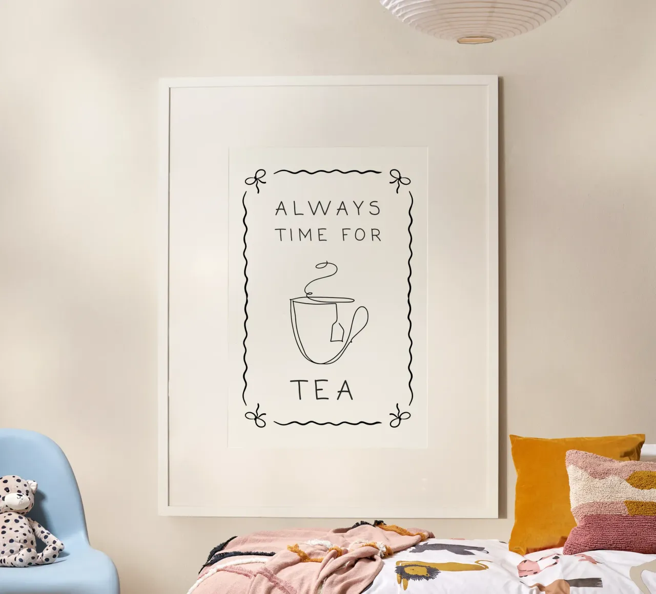È sempre l'ora del tè poster con telaio in alluminio da Wordswordswords
