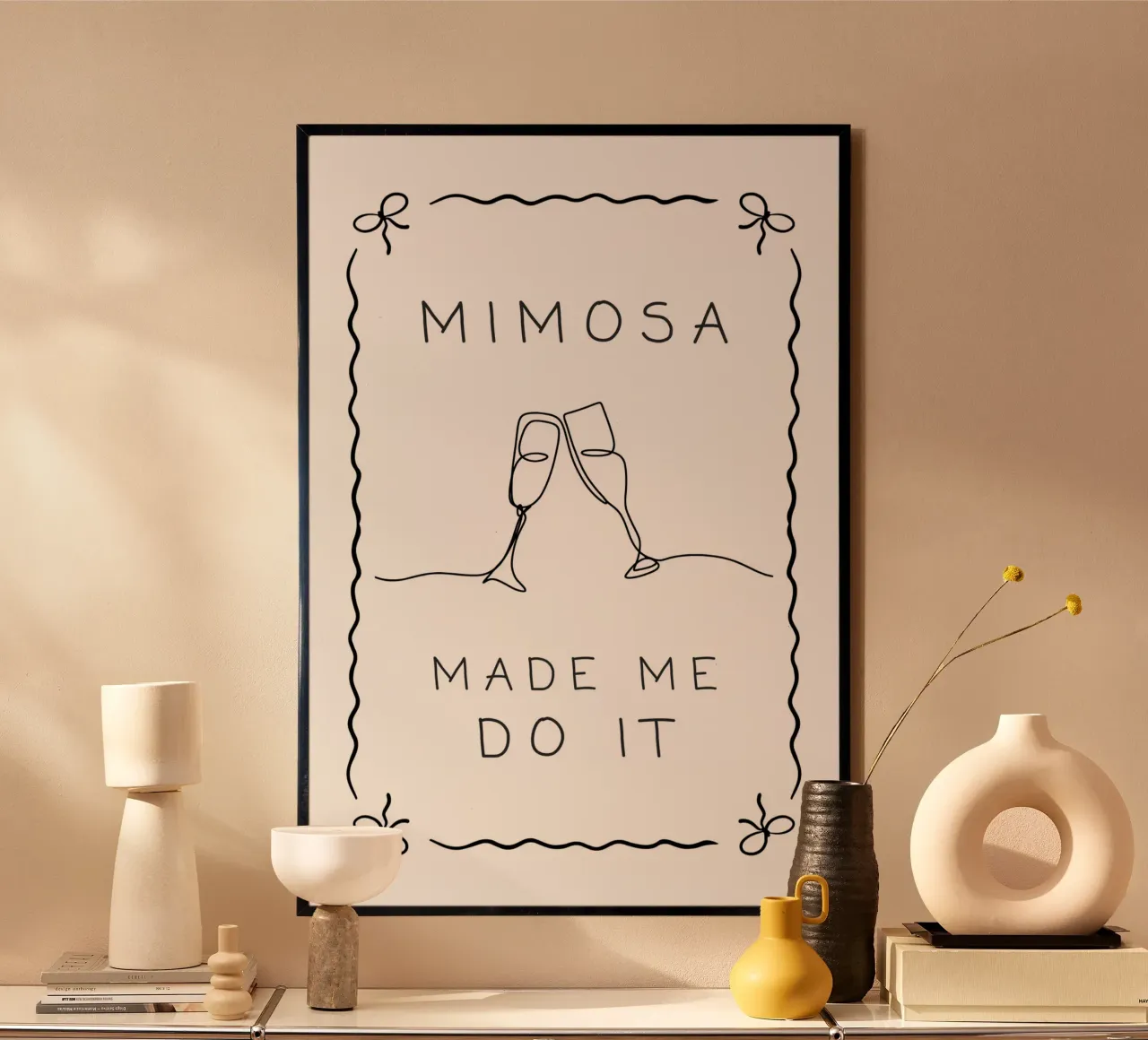 La mimosa mi ha spinto a farlo poster con telaio in legno da Wordswordswords
