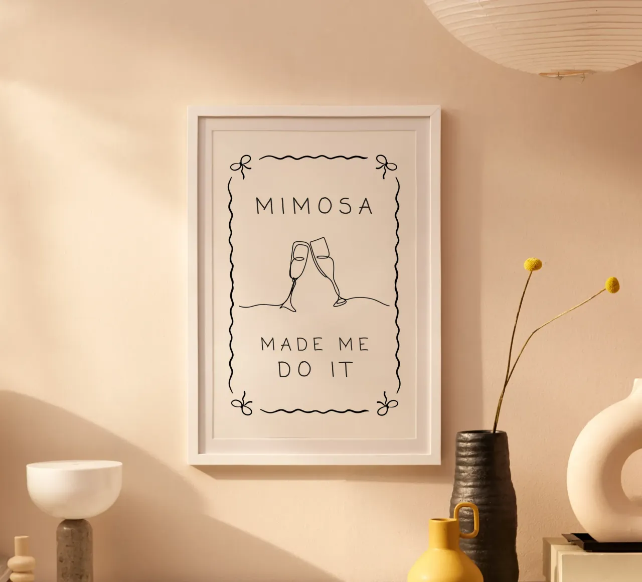La mimosa mi ha spinto a farlo poster con telaio in legno da Wordswordswords