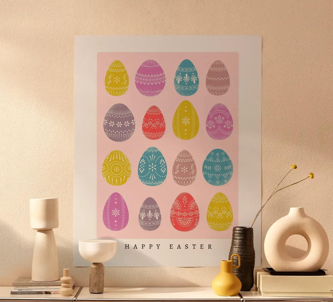 Ostern Ostereier - felice - rosa, rot, pastell, bunt poster con telaio in alluminio da keinkonzept