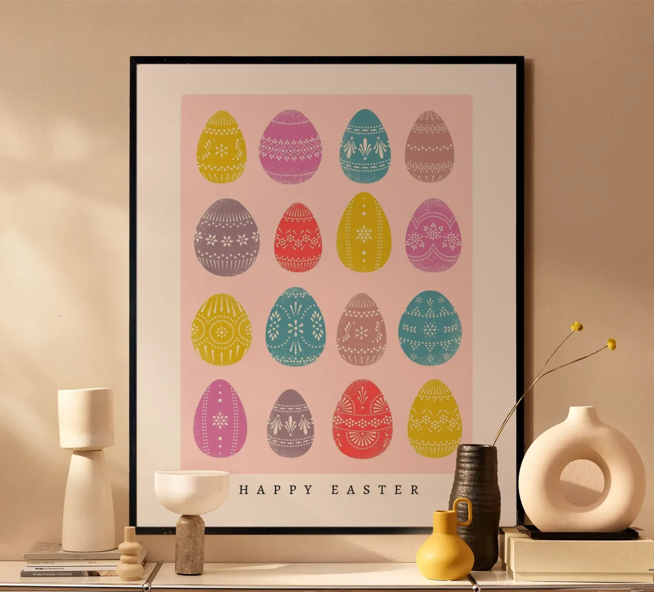 Ostern Ostereier - felice - rosa, rot, pastell, bunt poster con telaio in alluminio da keinkonzept