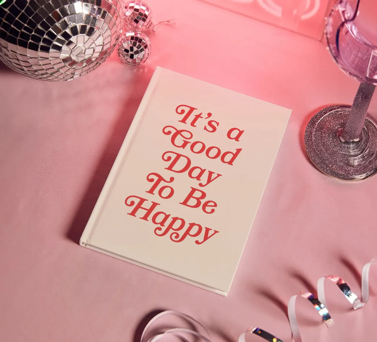 It's a good day to be happy quote (Red and beige tone) notebook by Paigaam Studio