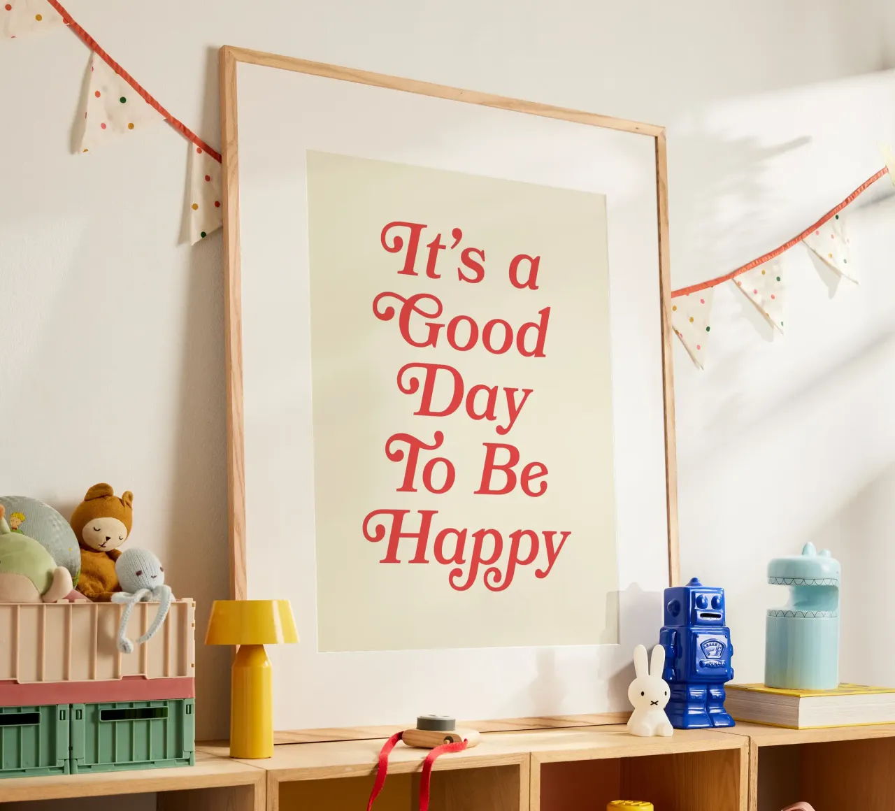 It's a good day to be happy Zitat (Rot- und Beigeton) Poster von Paigaam Studio