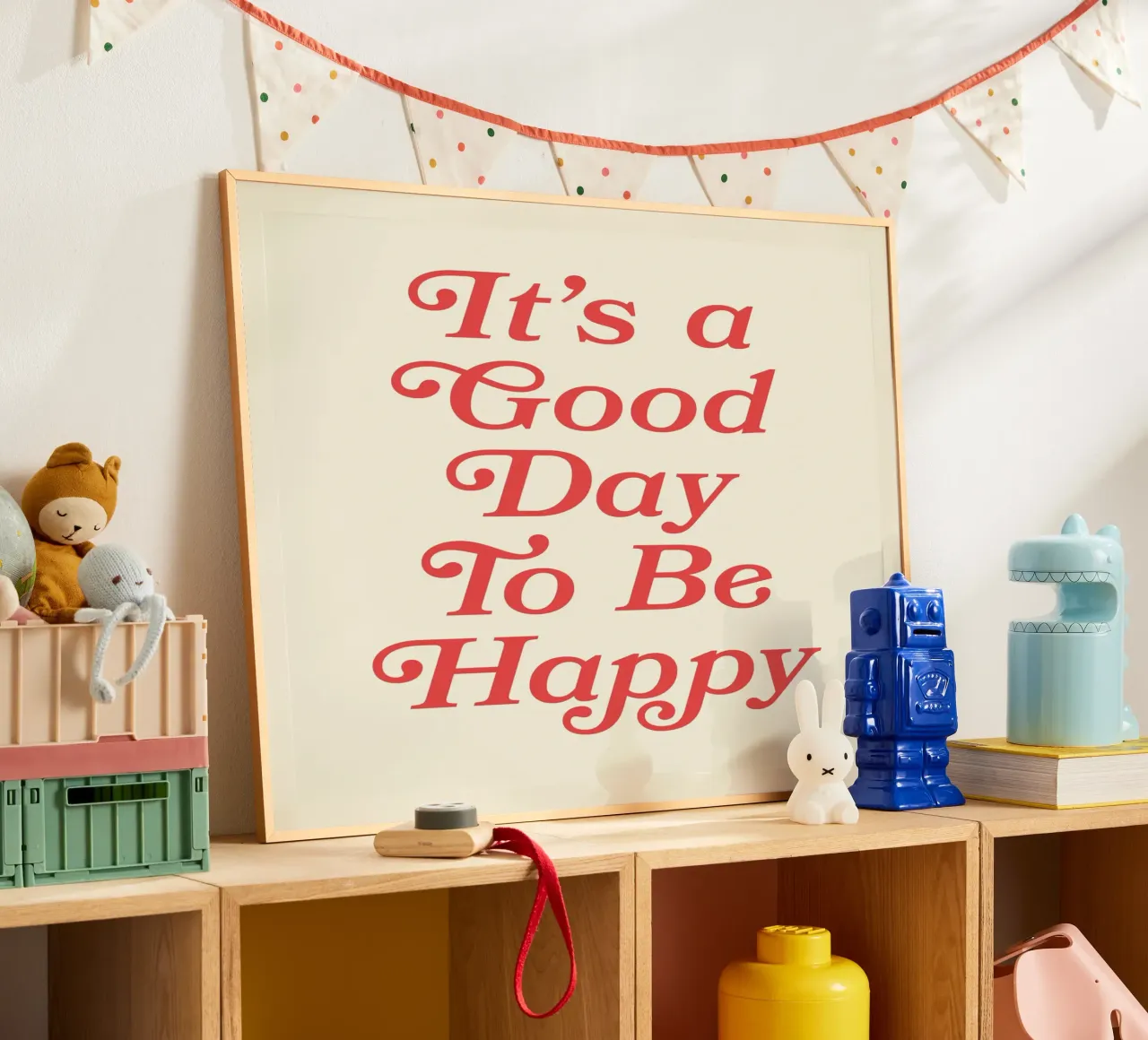 It's a good day to be happy Zitat (Rot- und Beigeton) Poster von Paigaam Studio