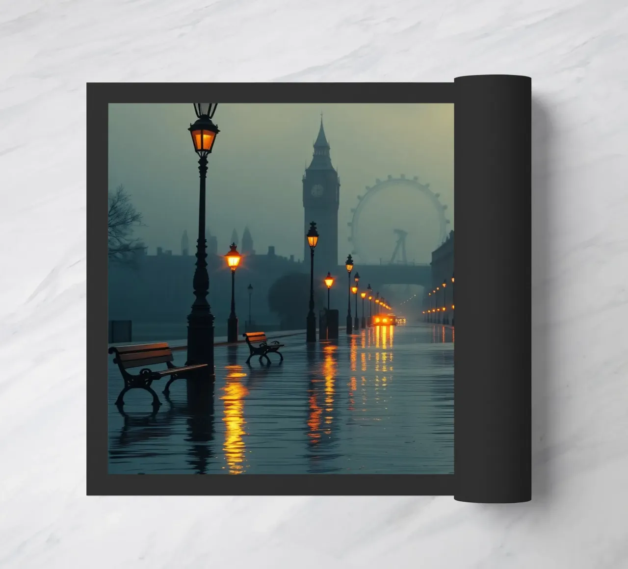 Serata di pioggia lungo la passeggiata sul fiume a Londra zerbino da DesignDoodle