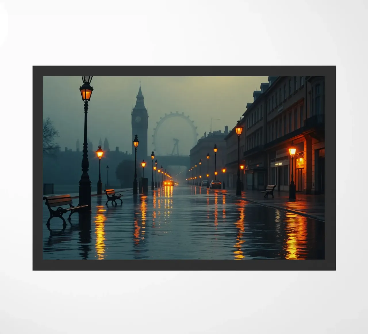 Serata di pioggia lungo la passeggiata sul fiume a Londra zerbino da DesignDoodle