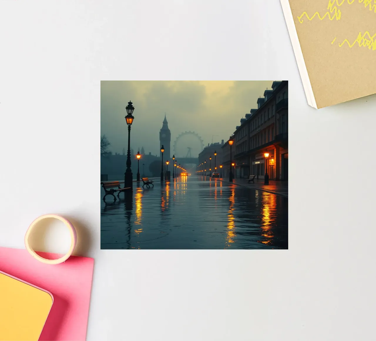 Serata di pioggia lungo la passeggiata sul fiume a Londra adesivo da DesignDoodle