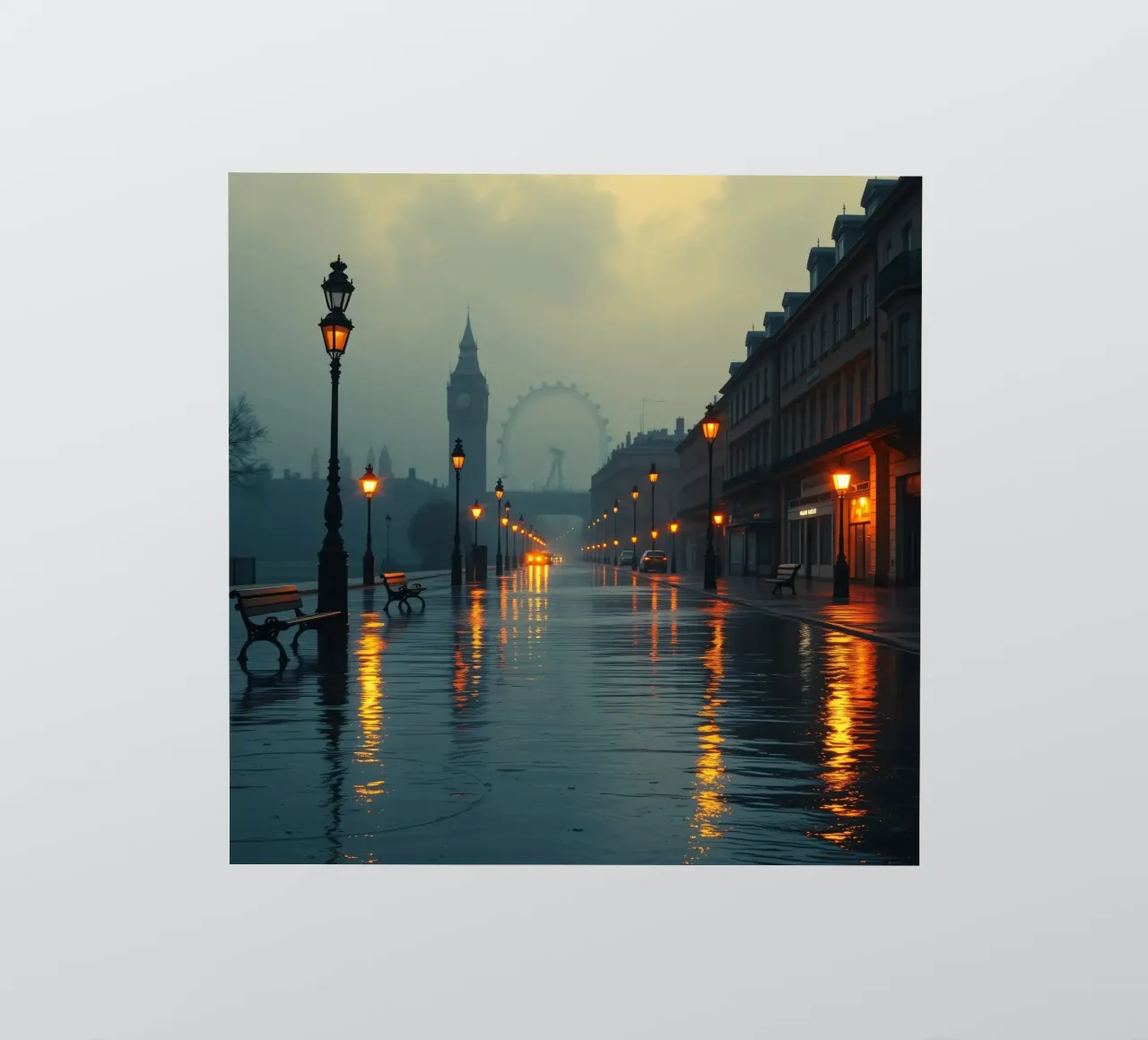 Serata di pioggia lungo la passeggiata sul fiume a Londra adesivo da DesignDoodle