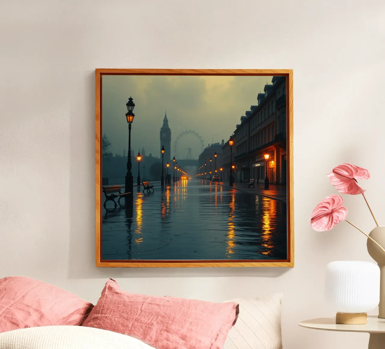 Serata di pioggia lungo la passeggiata sul fiume a Londra plexiglass da DesignDoodle