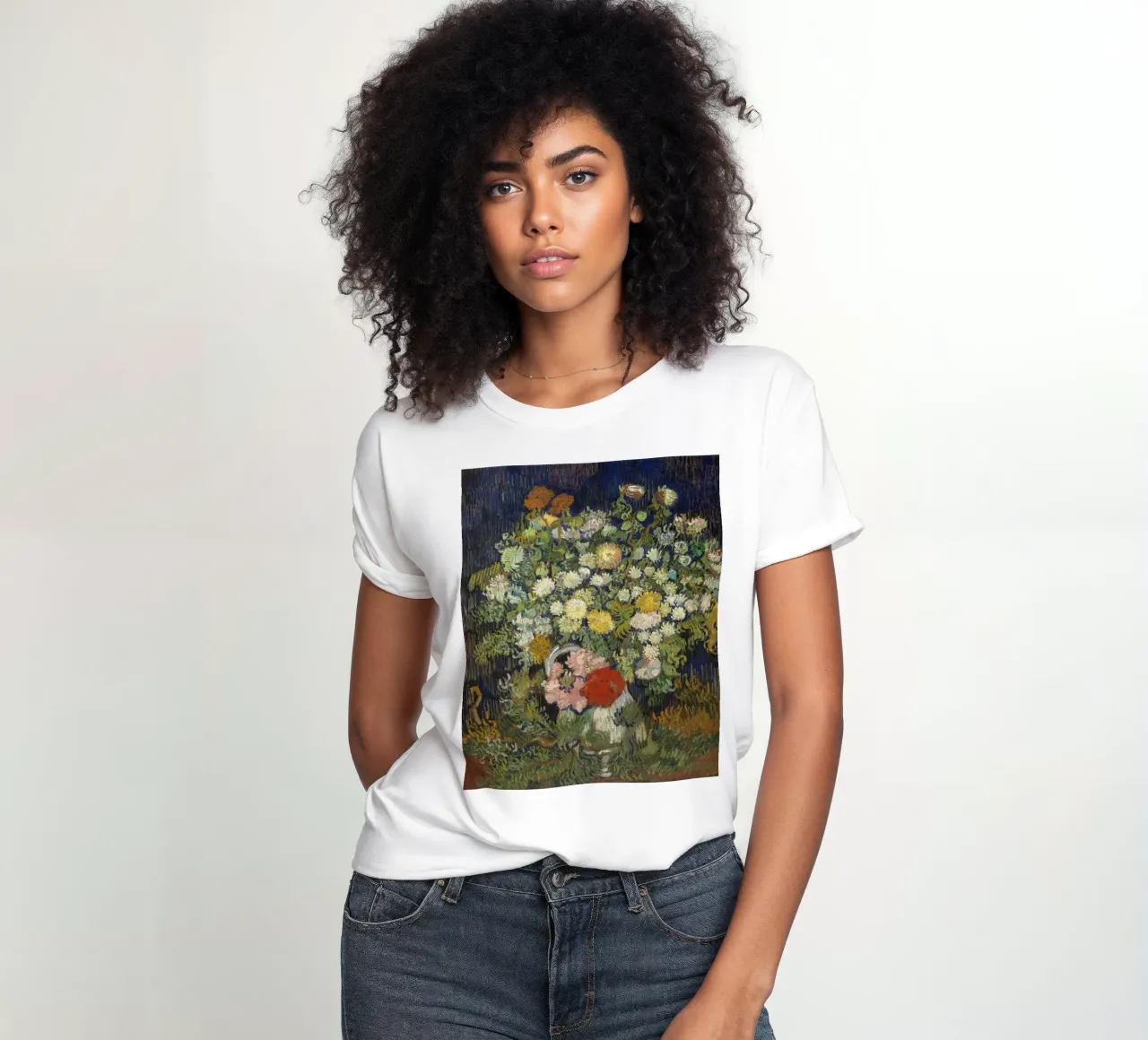 Vincent Van Gogh - Bouquet of Flowers in a Vase women's fitted t-shirt by Timeless Artworks