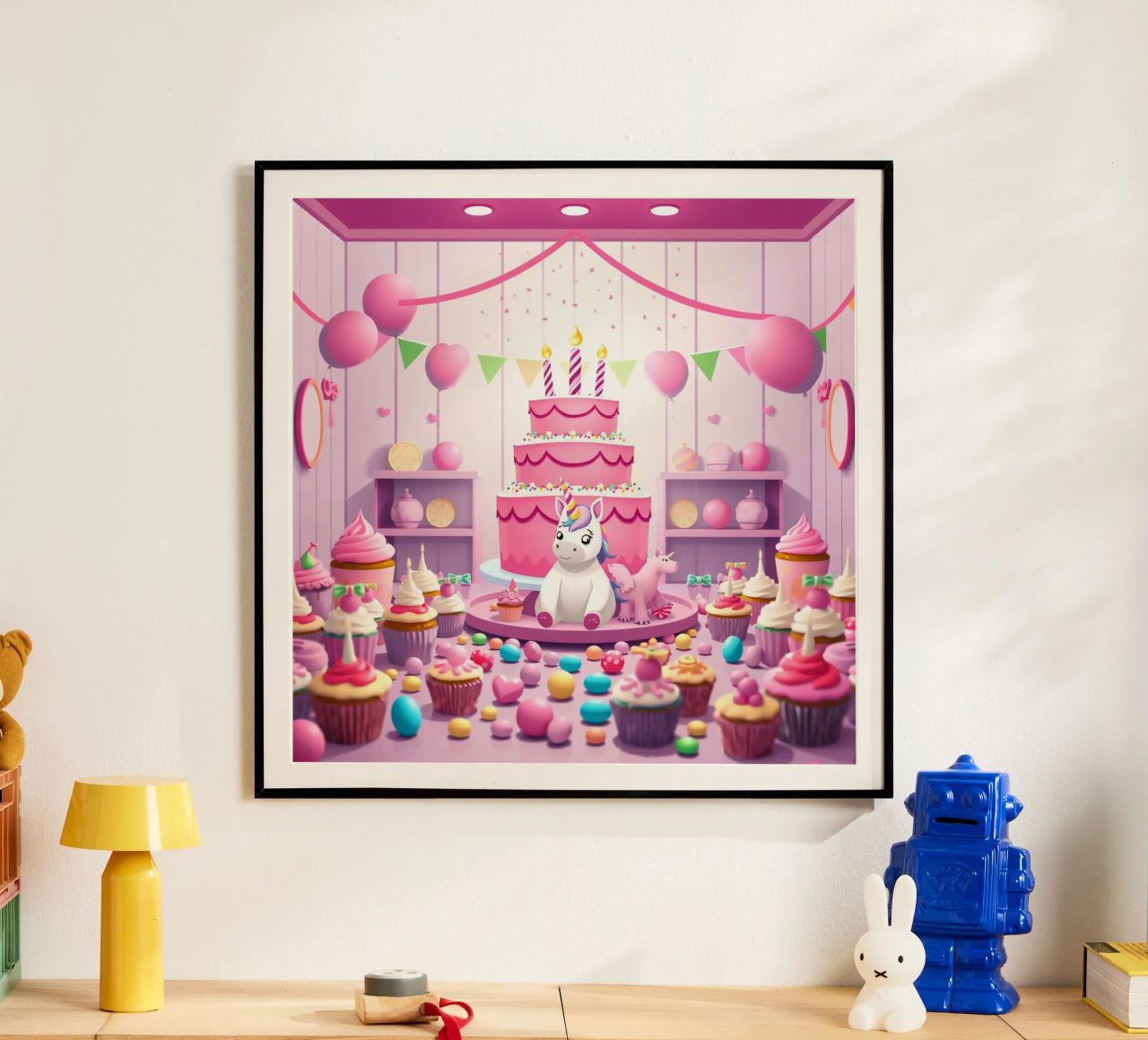 Unicorn-themed birthday party with pink decorations poster by DesignDoodle