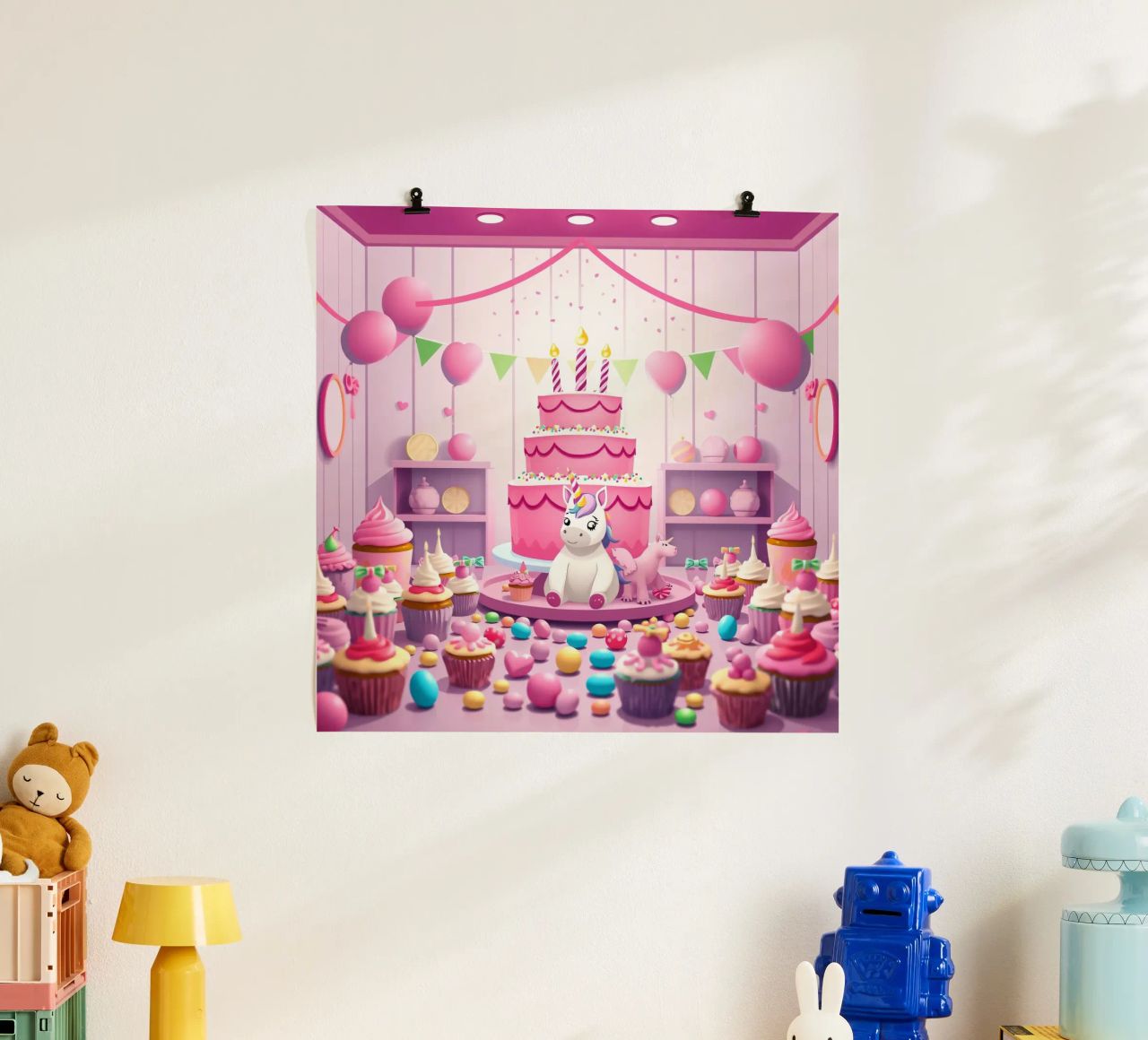 Unicorn-themed birthday party with pink decorations poster by DesignDoodle