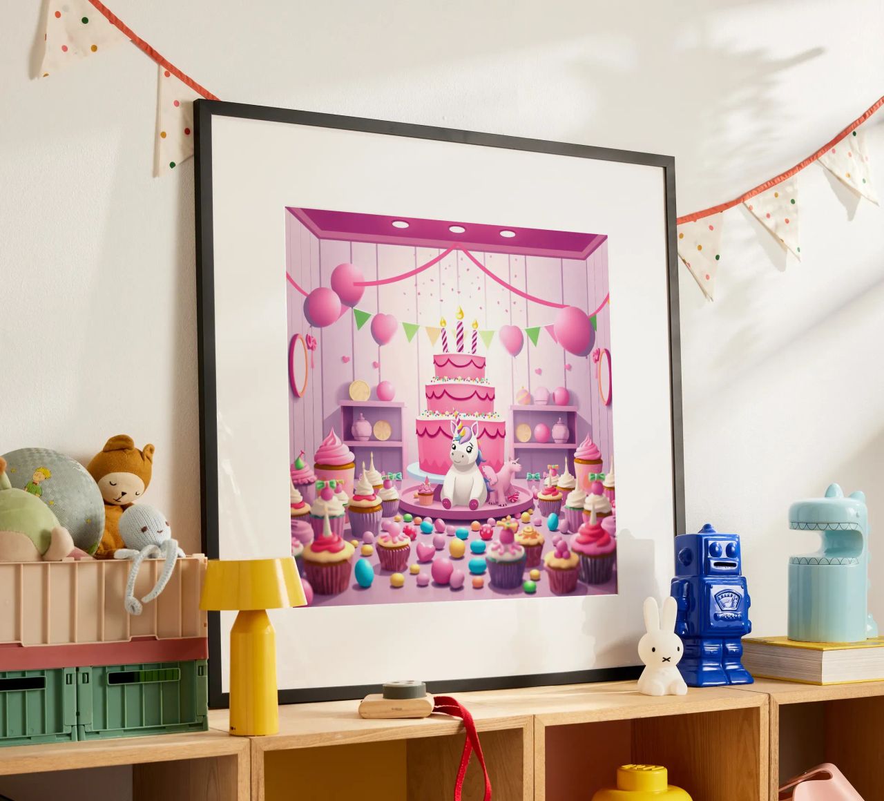 Unicorn-themed birthday party with pink decorations poster by DesignDoodle