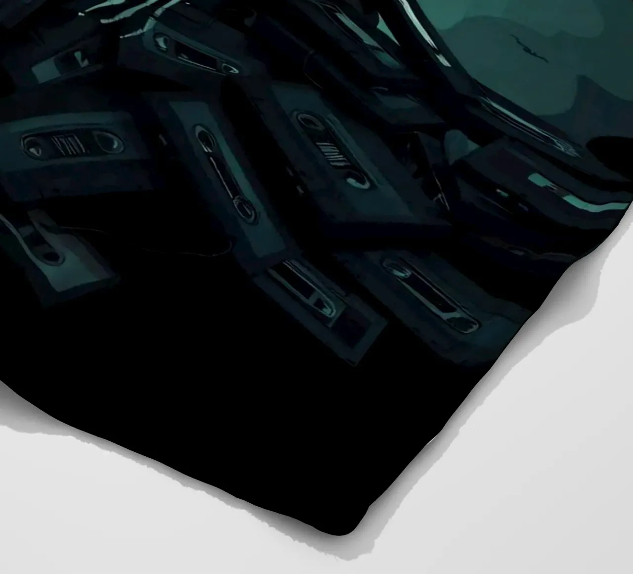 Uno scheletro siede tra vecchie cassette in un'atmosfera spettrale coperta in pile da DesignDoodle