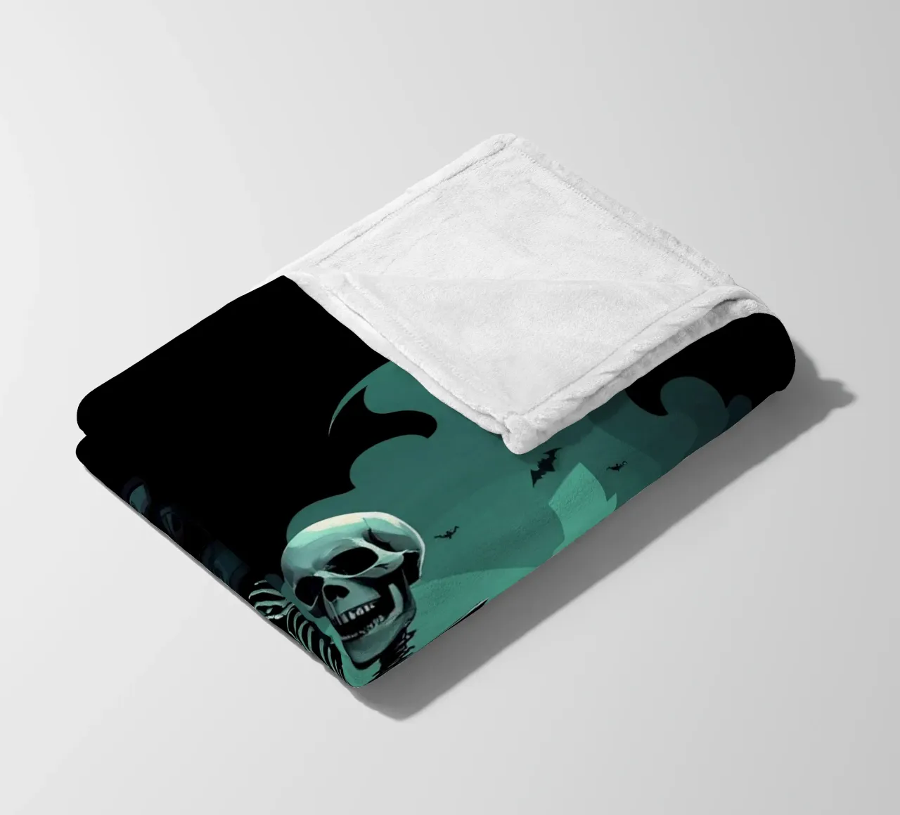 Uno scheletro siede tra vecchie cassette in un'atmosfera spettrale coperta in pile da DesignDoodle