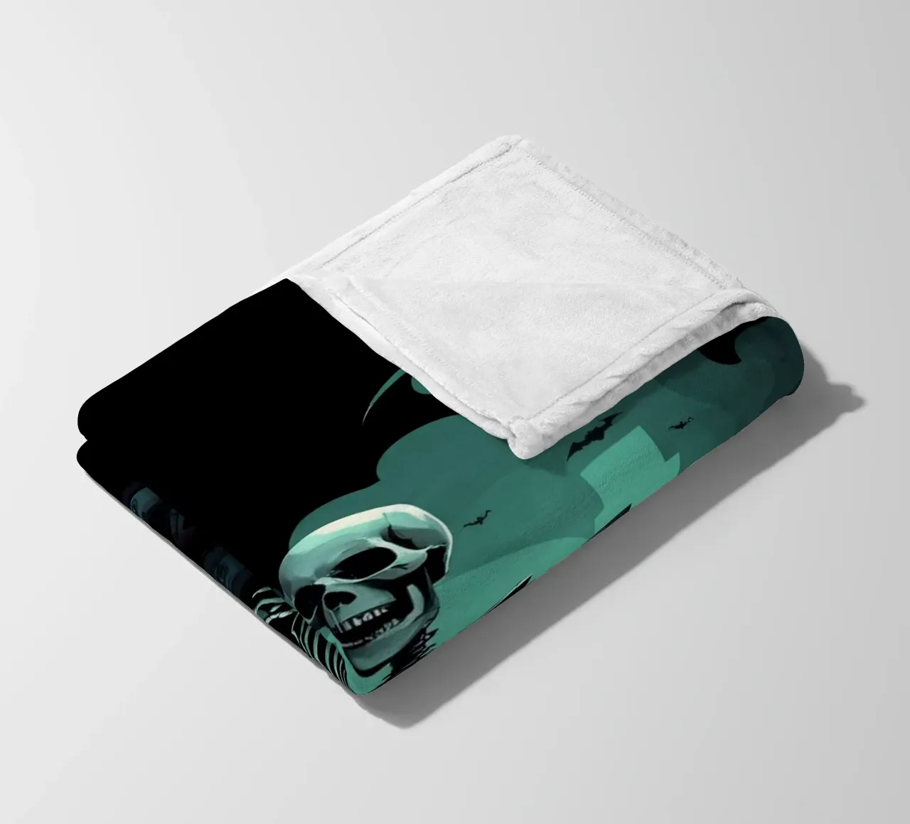 Uno scheletro siede tra vecchie cassette in un'atmosfera spettrale coperta in pile da DesignDoodle