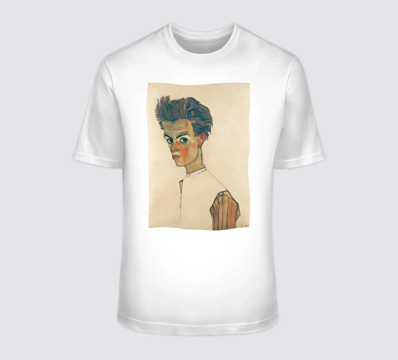 Egon Schiele - Autoritratto con camicia a righe t-shirt da Timeless Artworks