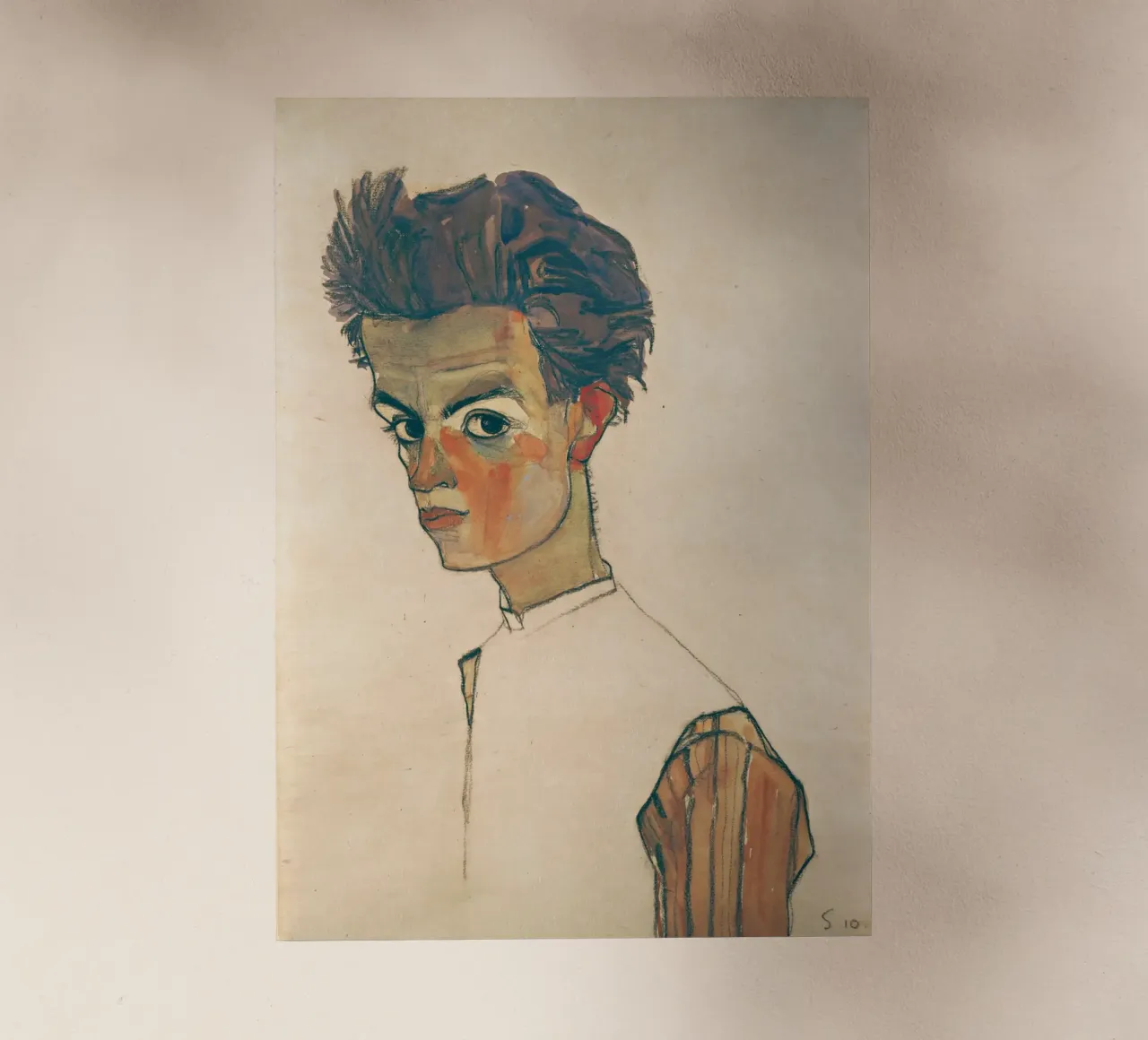 Egon Schiele - Autoritratto con camicia a righe pellicola backlit da Timeless Artworks