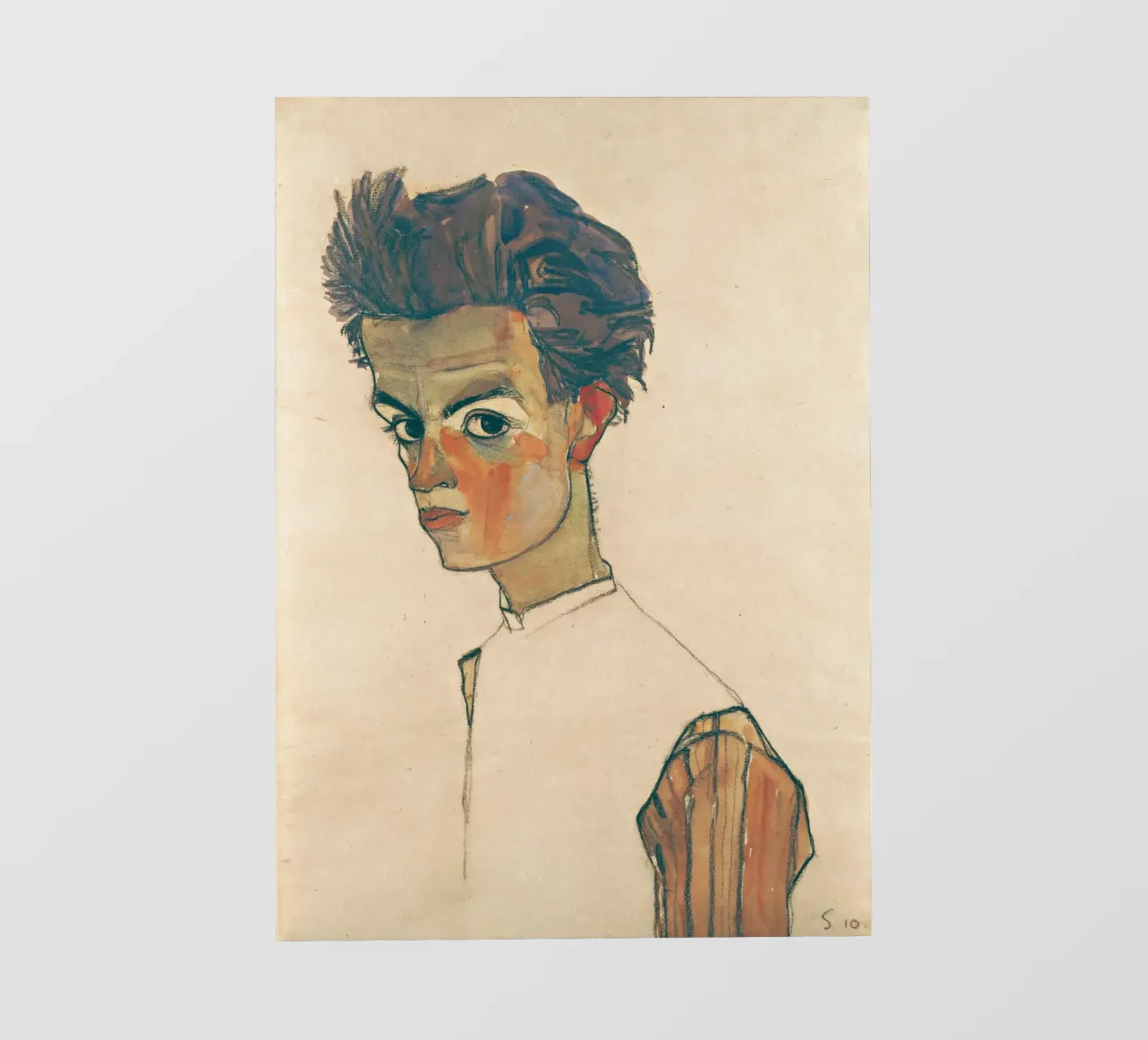 Egon Schiele - Autoritratto con camicia a righe pellicola backlit da Timeless Artworks