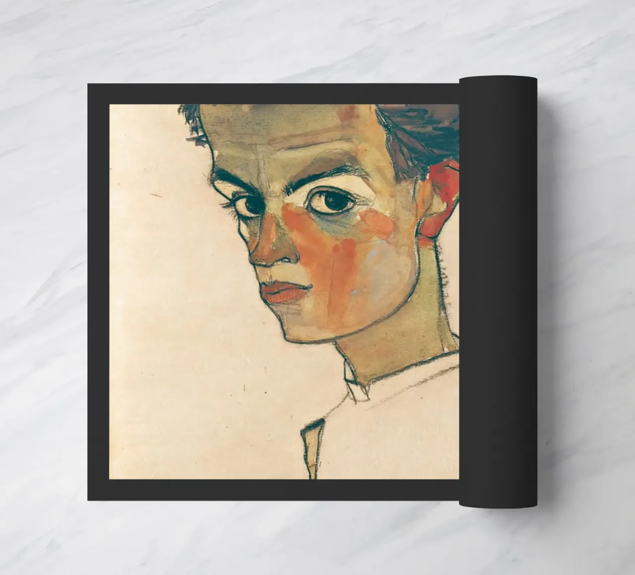 Egon Schiele - Autoritratto con camicia a righe zerbino da Timeless Artworks