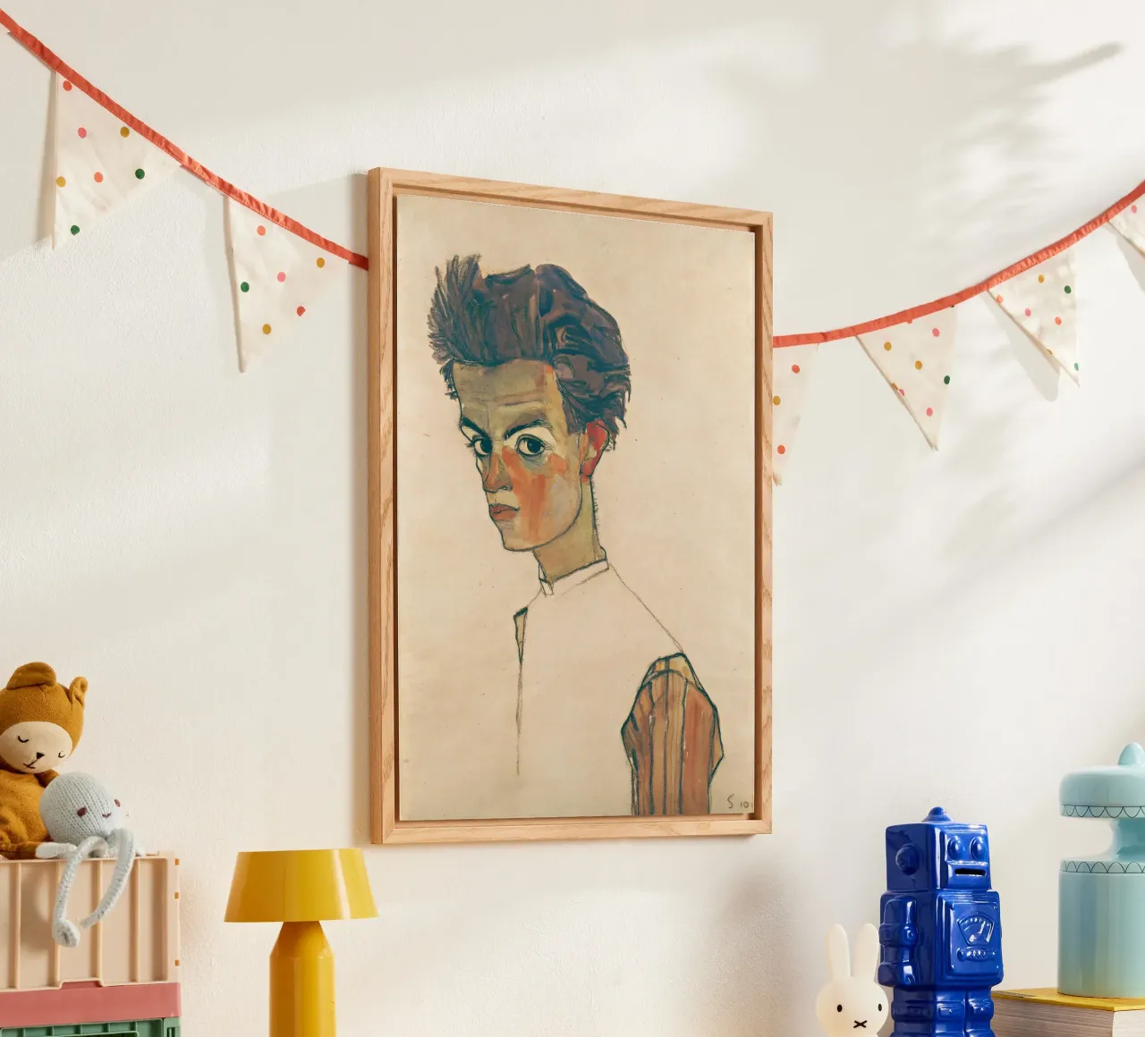 Egon Schiele - Autoritratto con camicia a righe plexiglass da Timeless Artworks