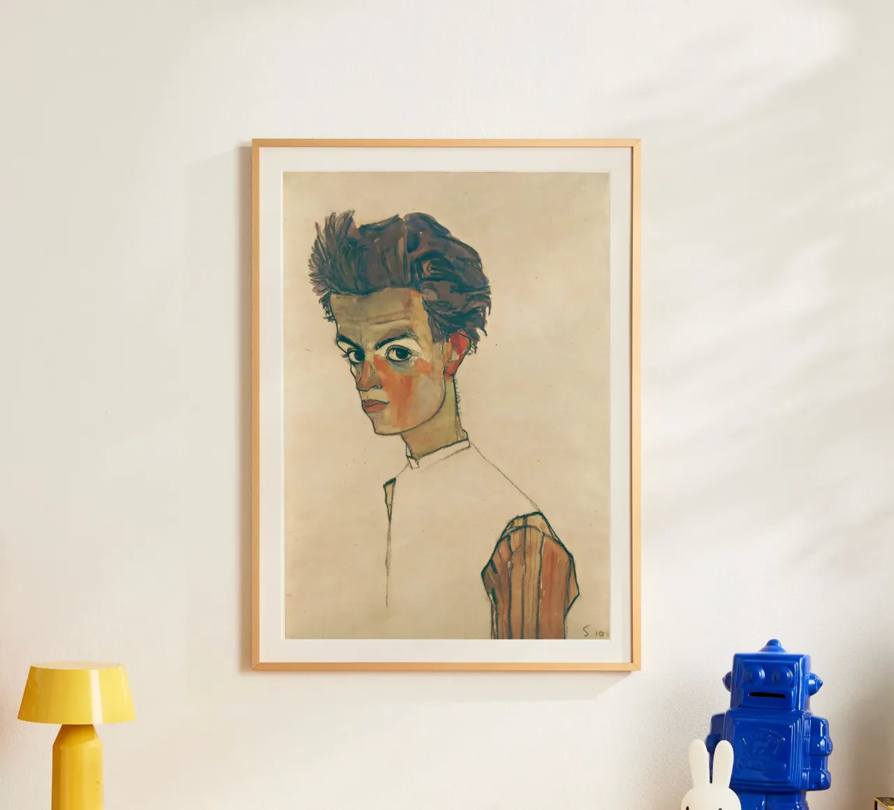 Egon Schiele - Autoritratto con camicia a righe carta hahnemühle da Timeless Artworks
