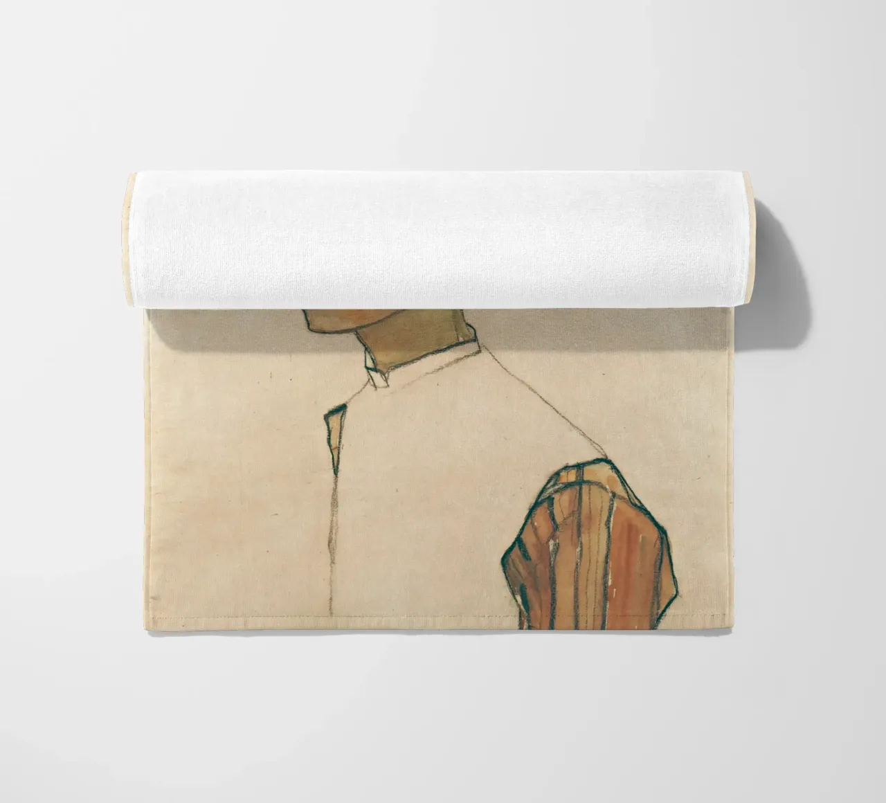 Egon Schiele - Autoritratto con camicia a righe telo mare da Timeless Artworks