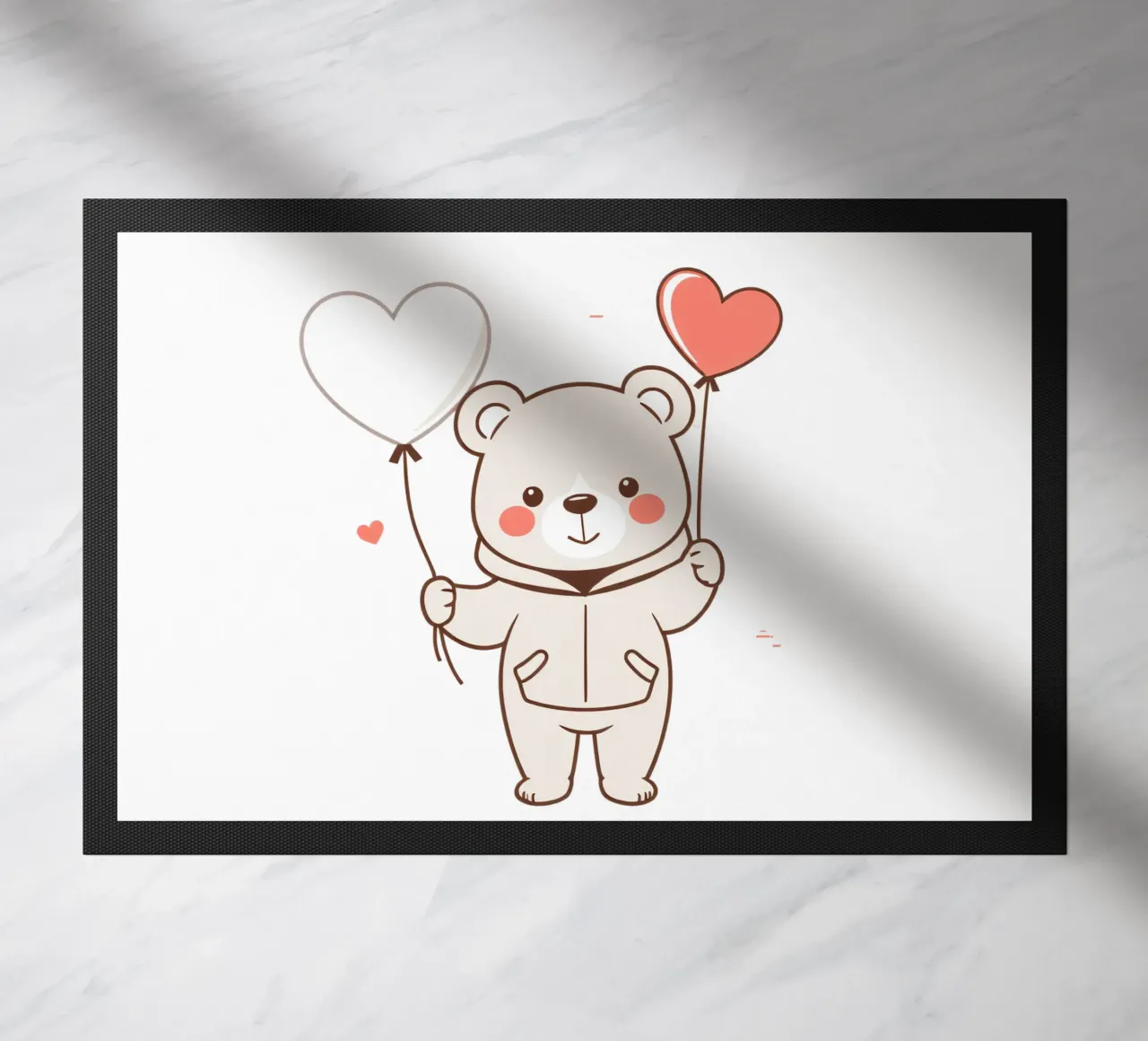 Simpatico orso che tiene in mano palloncini a forma di cuore zerbino da DesignDoodle
