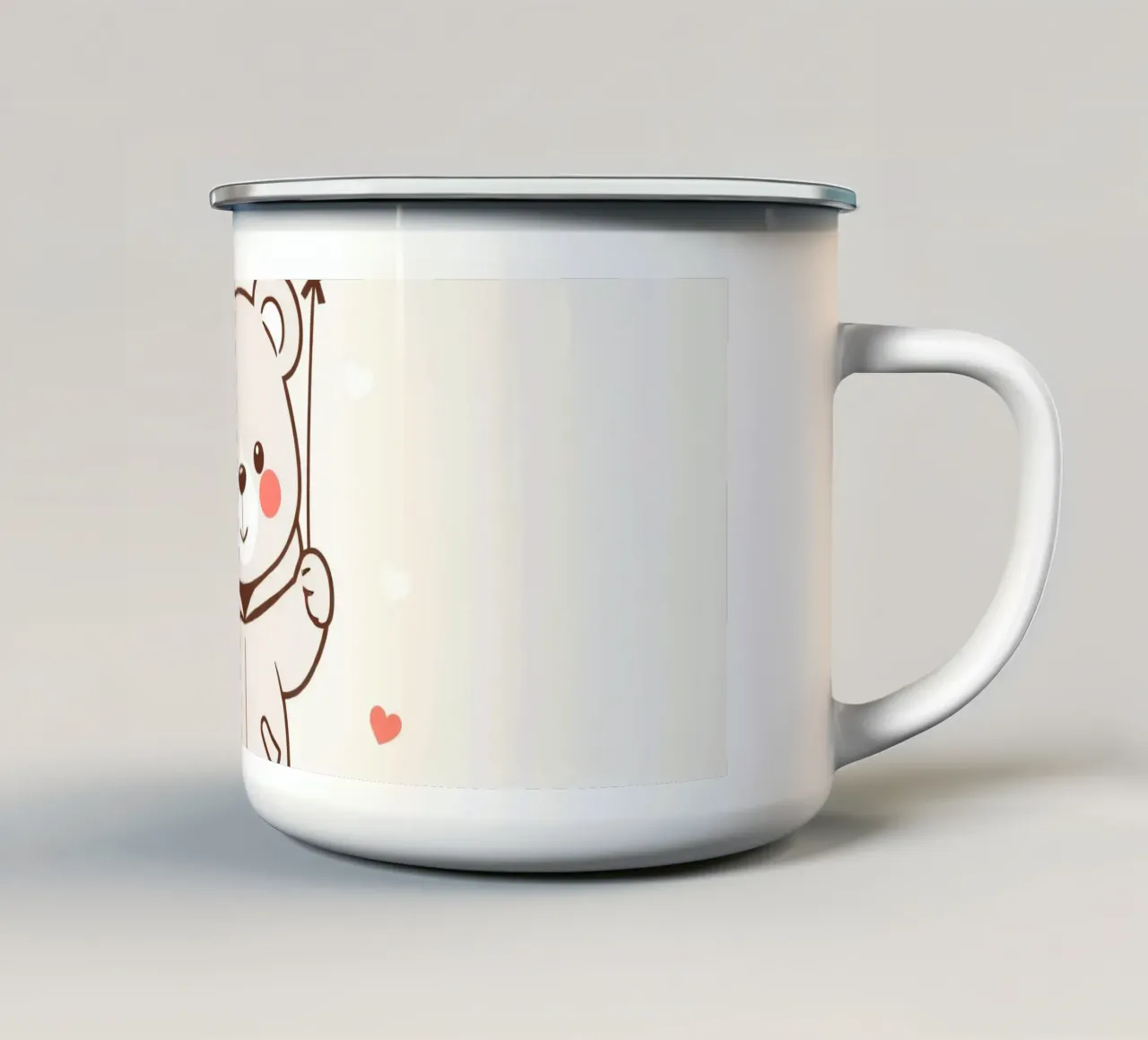 Simpatico orso che tiene in mano palloncini a forma di cuore tazza in smalto da DesignDoodle