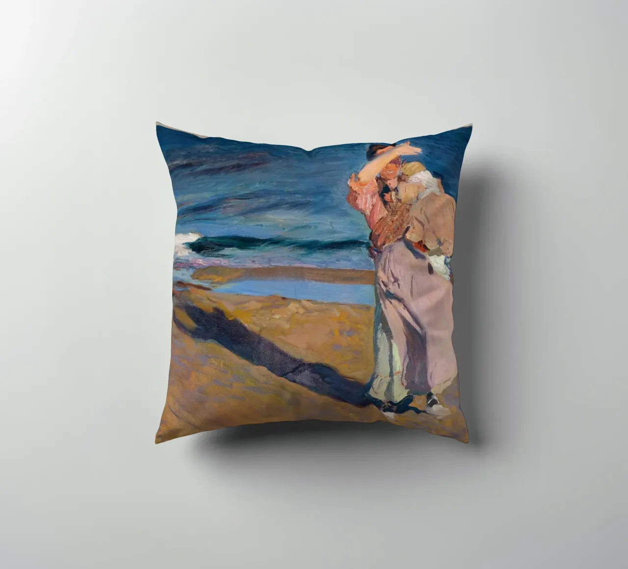 Joaquín Sorolla - Fisherwomen with her son decorative cushion by Timeless Artworks