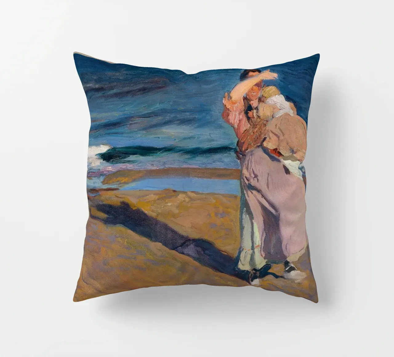 Joaquín Sorolla - Fisherwomen with her son decorative cushion by Timeless Artworks