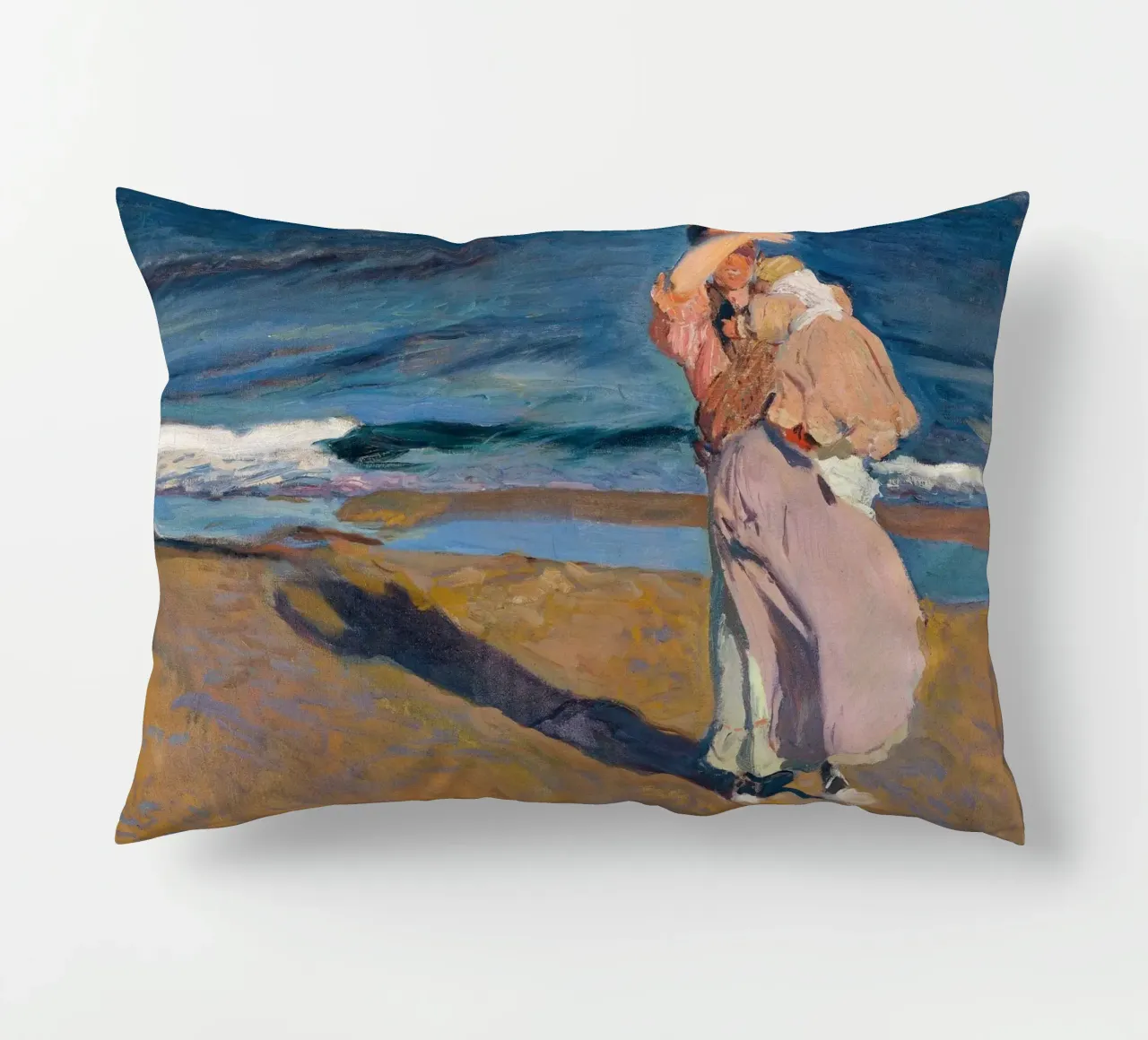 Joaquín Sorolla - Fisherwomen with her son decorative cushion by Timeless Artworks