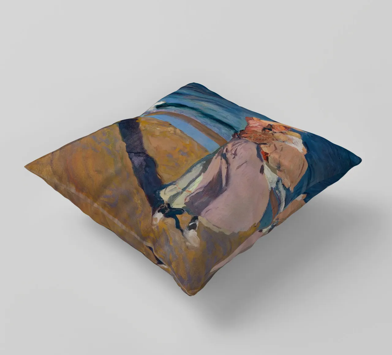 Joaquín Sorolla - Fisherwomen with her son decorative cushion by Timeless Artworks