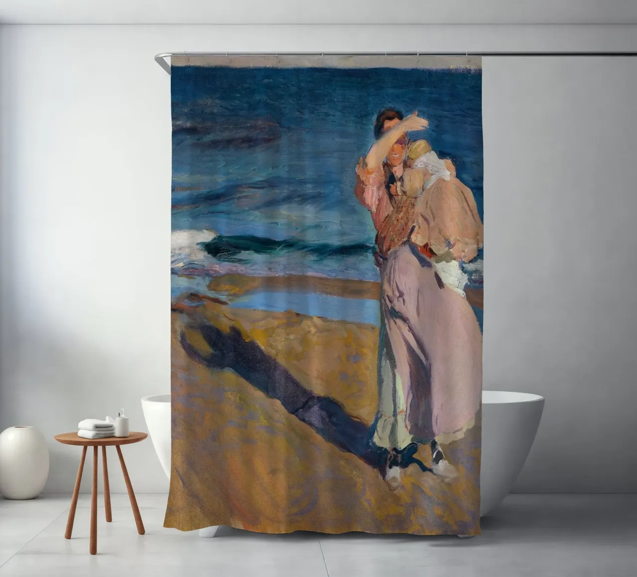 Joaquín Sorolla - Fischerin mit ihrem Sohn Duschvorhang von Timeless Artworks
