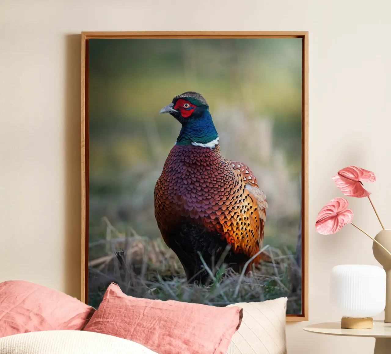 Männlicher Fasan Leinwand mit Schattenfugenrahmen von Tom's Wildlife