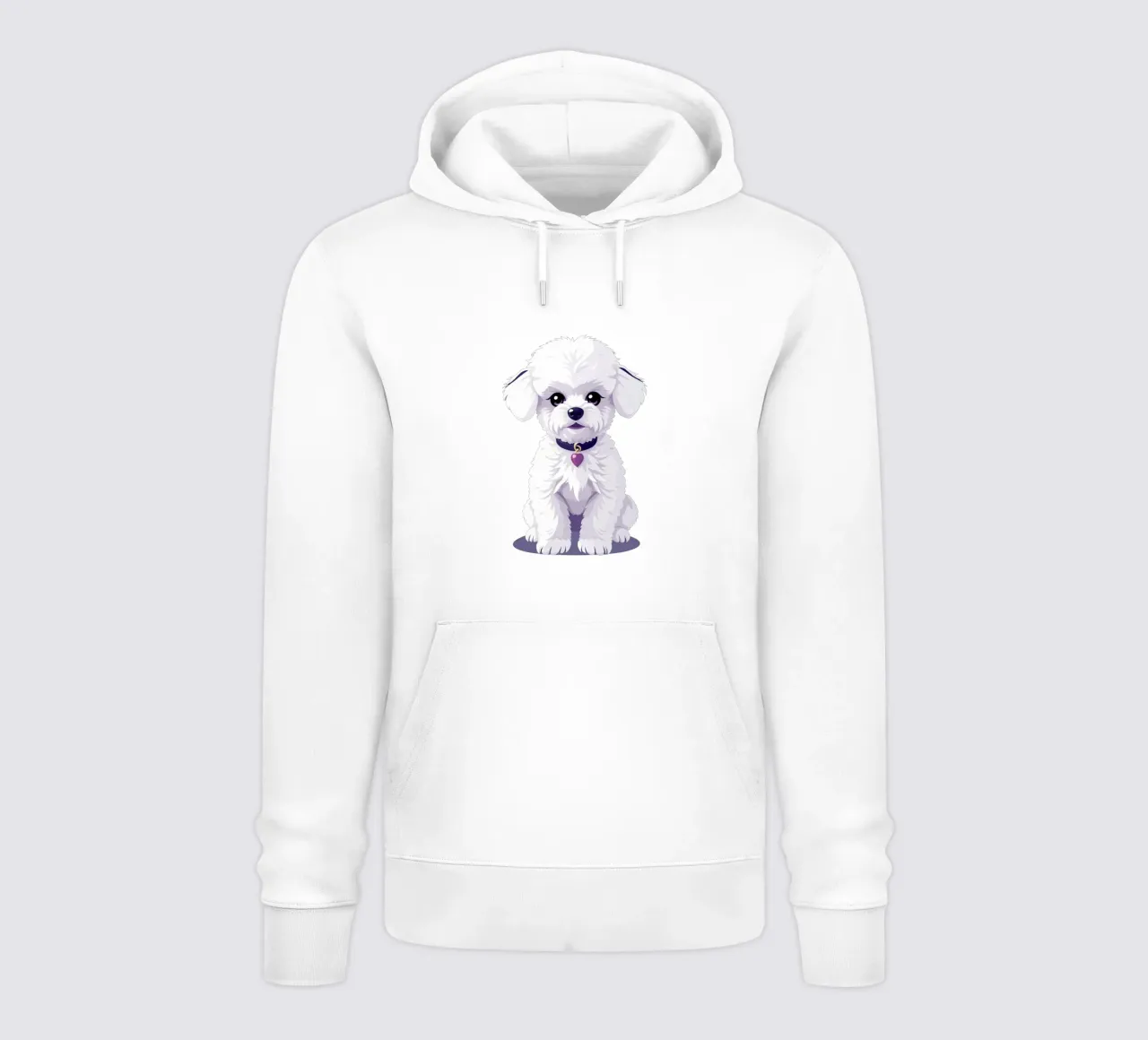 Cute fluffy cane bianco seduto con calma su uno sfondo semplice felpa con cappuccio da DesignDoodle