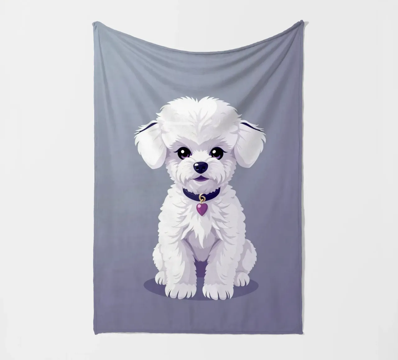 Cute fluffy cane bianco seduto con calma su uno sfondo semplice coperta in pile da DesignDoodle