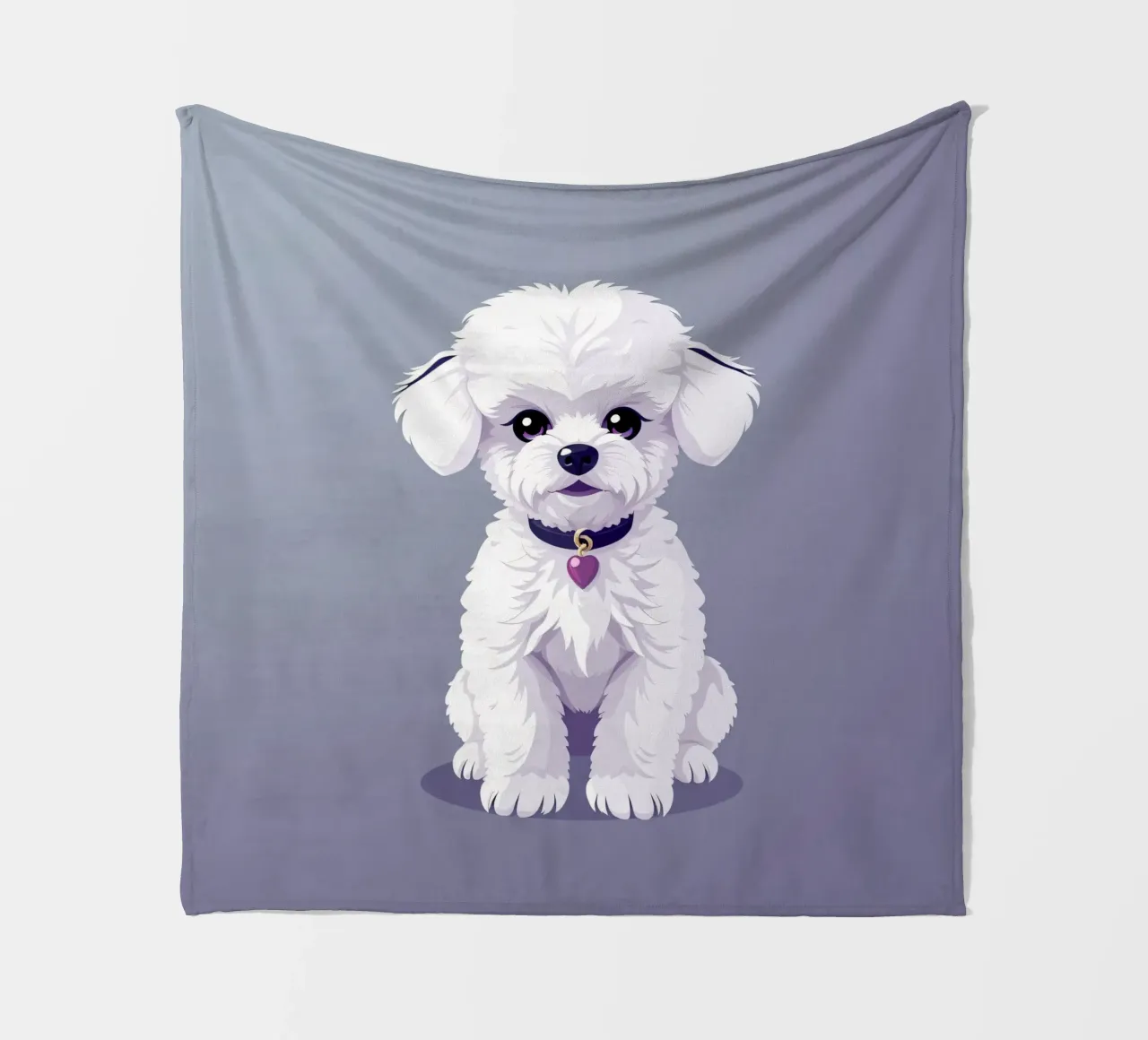 Cute fluffy cane bianco seduto con calma su uno sfondo semplice coperta in pile da DesignDoodle