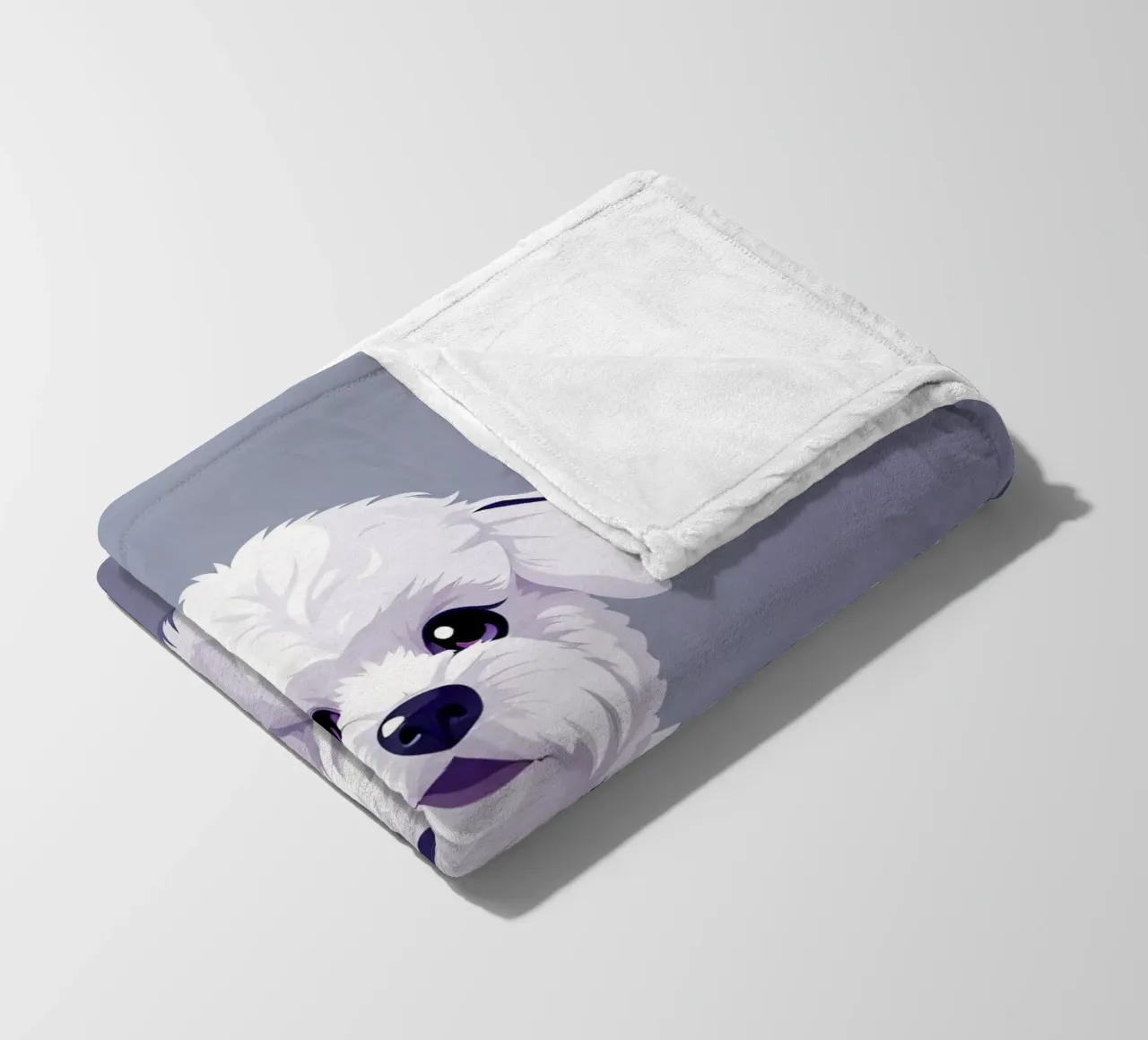 Cute fluffy cane bianco seduto con calma su uno sfondo semplice coperta in pile da DesignDoodle