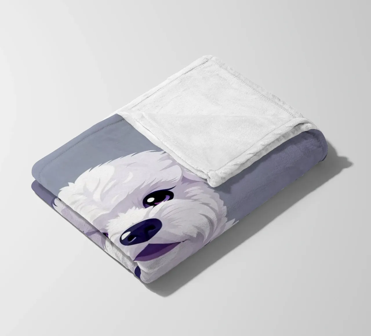 Cute fluffy cane bianco seduto con calma su uno sfondo semplice coperta in pile da DesignDoodle