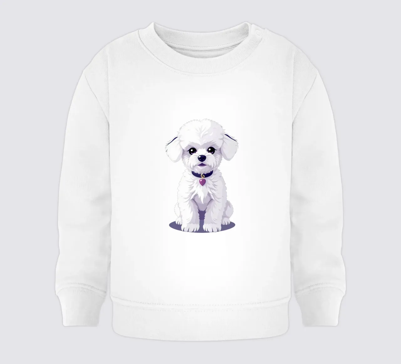 Cute fluffy cane bianco seduto con calma su uno sfondo semplice felpa neonato da DesignDoodle