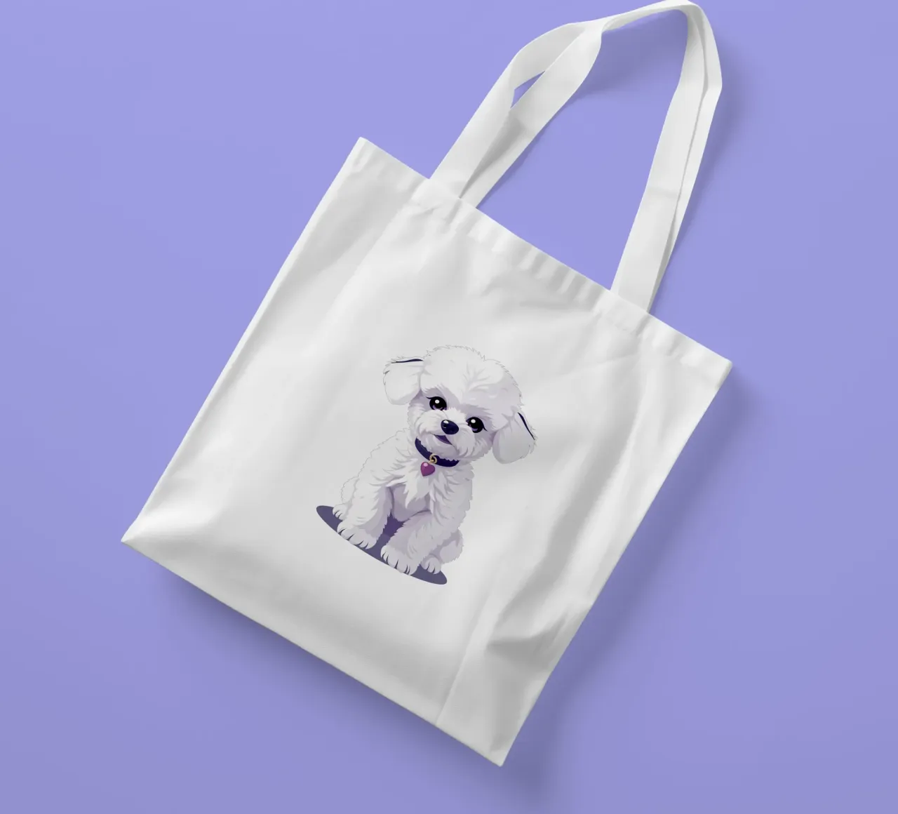 Cute fluffy cane bianco seduto con calma su uno sfondo semplice borsa in juta da DesignDoodle