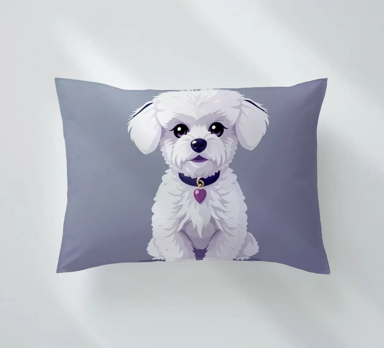 Cute fluffy cane bianco seduto con calma su uno sfondo semplice cuscino da DesignDoodle