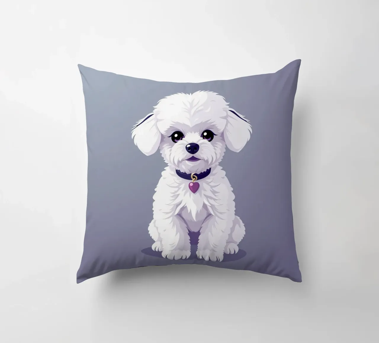 Cute fluffy cane bianco seduto con calma su uno sfondo semplice cuscino da DesignDoodle