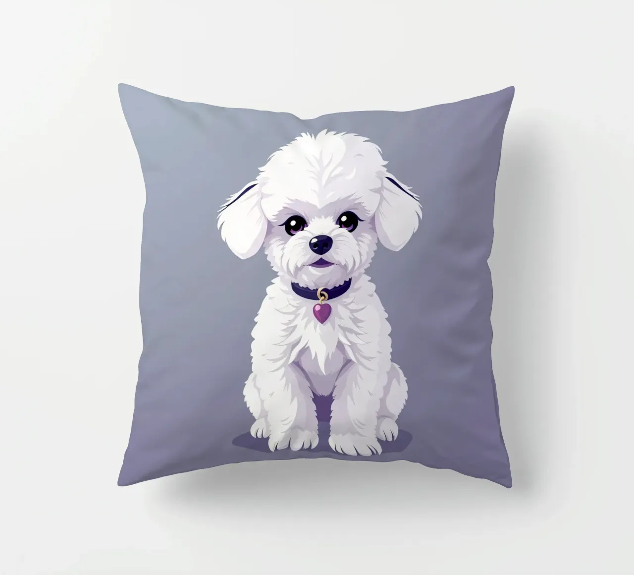Cute fluffy cane bianco seduto con calma su uno sfondo semplice cuscino da DesignDoodle