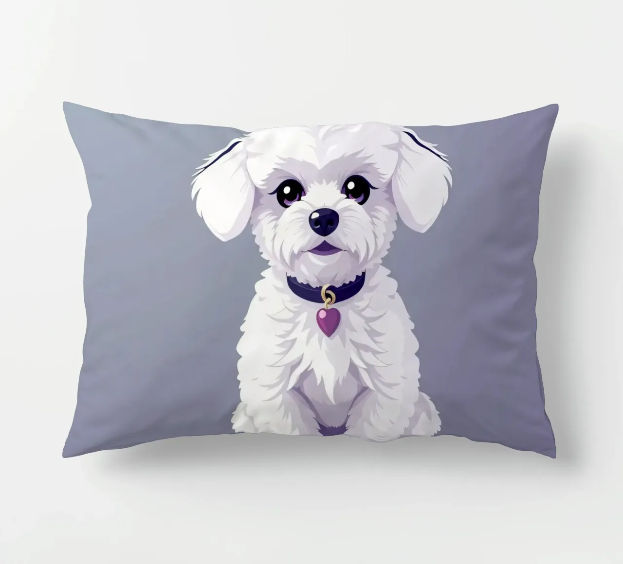 Cute fluffy cane bianco seduto con calma su uno sfondo semplice cuscino da DesignDoodle