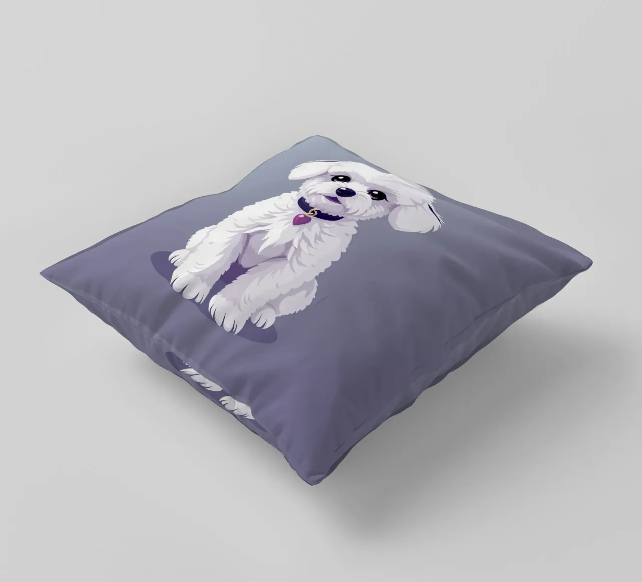 Cute fluffy cane bianco seduto con calma su uno sfondo semplice cuscino da DesignDoodle